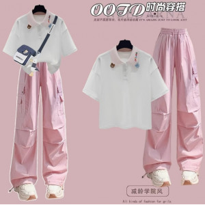 款百搭宽松学院风POLO领短袖T恤